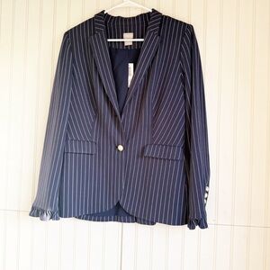 Chico's Size S Blue Blazer Pinstripe Long Sleeve Jacket NEW!